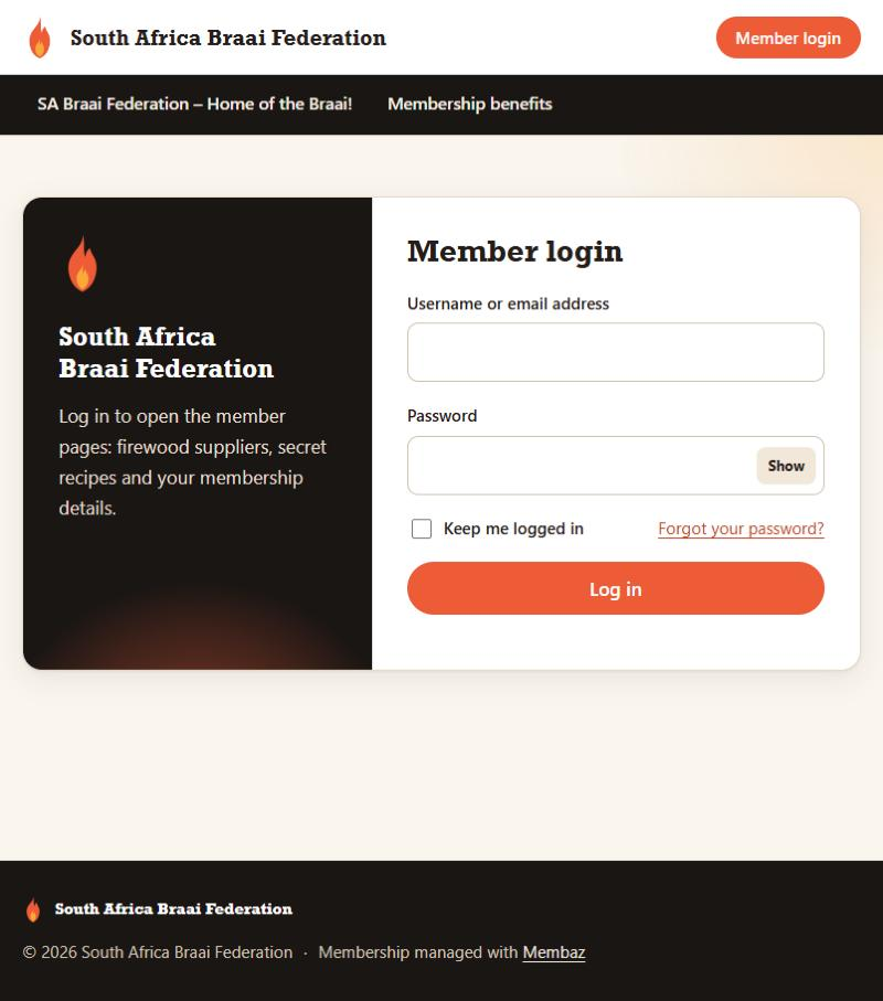 The member login page on the demo federation's WordPress site